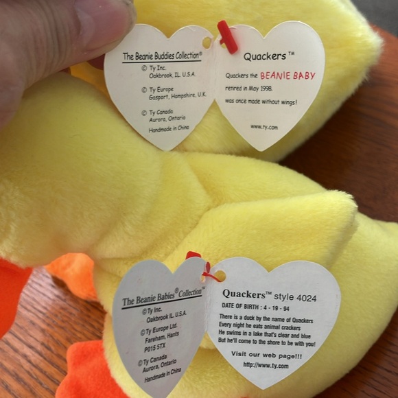 1993 AND 1995 TY BEANIE BUDDY QUACKERS & 2 BEANIE BABY QUACKERS - Picture 14 of 17